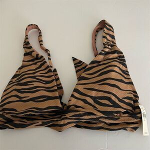 Aerie Women's Tiger Print Triangle Bikini Top Brown & Black Size M